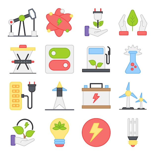 Pack of power plant flat icons