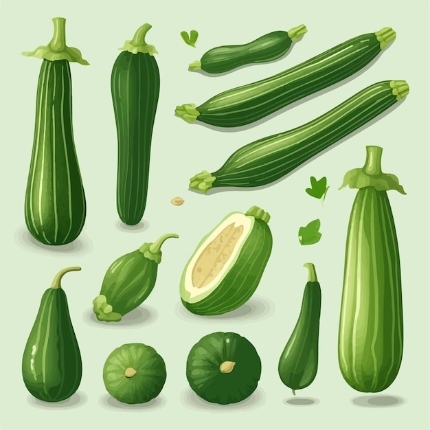 그래디언트 채우기와 함께 현실적인 Courgette 일러스트레이션 패크