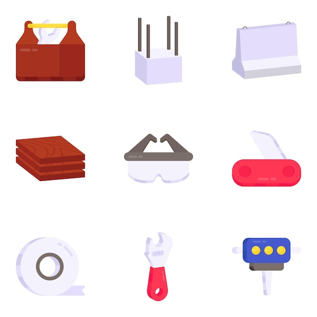 Pack of Repair Equipment Flat Icons