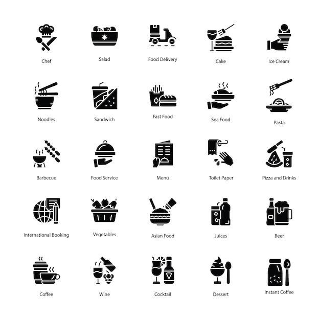 Pack of Restaurant Glyph Icons