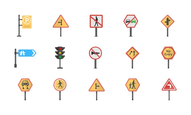 A Pack of Road Signs and Junctions Flat Vector Icons