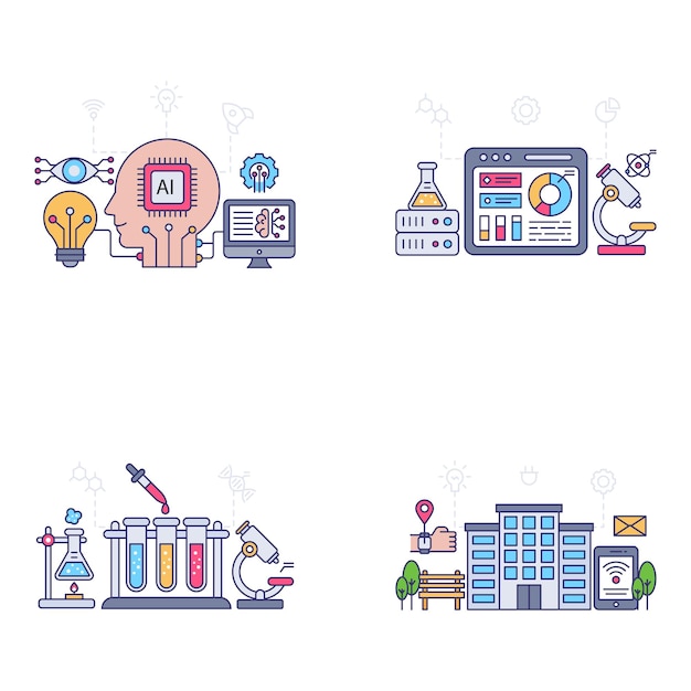 Pack of Science Flat Illustrations