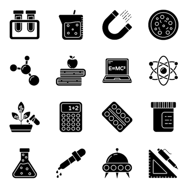 Vector pack of science glyph icons