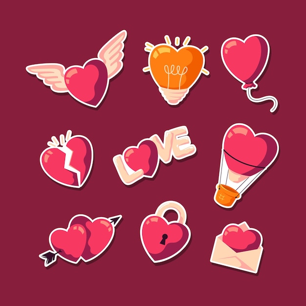 Vector pack of shiny valentine hearts