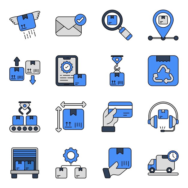 Pack of Shipment and Cargo Flat Icons