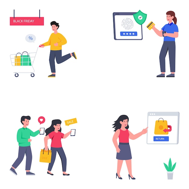 Vector pack of shopping and commerce flat icons