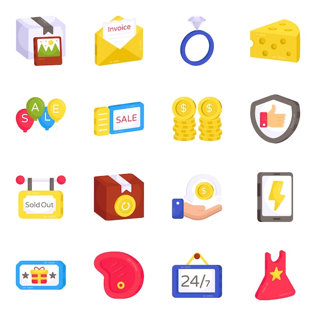 Vector pack of shopping and spending flat icons