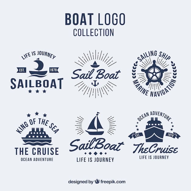 Vector pack of six boat logos in flat design