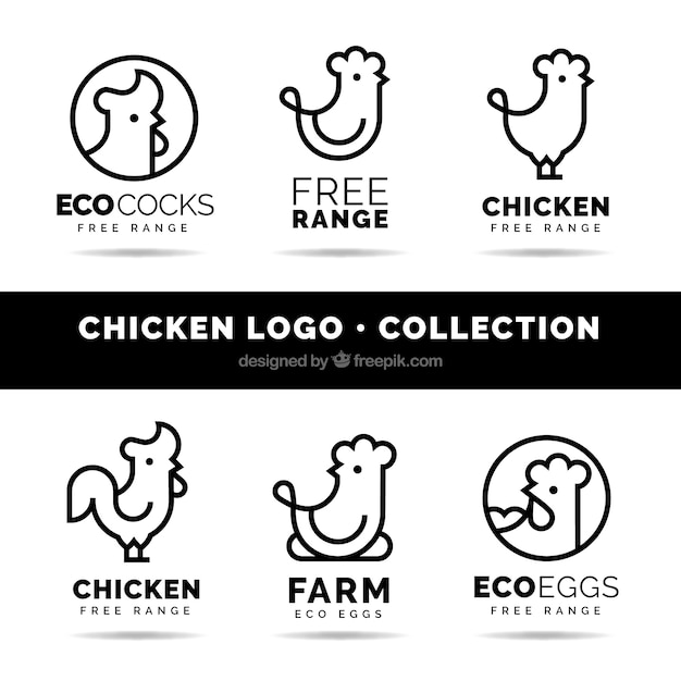 Vector pack of six linear chicken logos