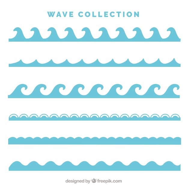 Vector pack of six types of waves in flat style