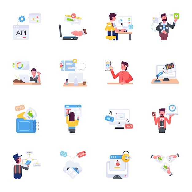 Vector pack of software engineering flat icons