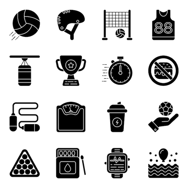 Pack of Sports Accessories glyph Icons