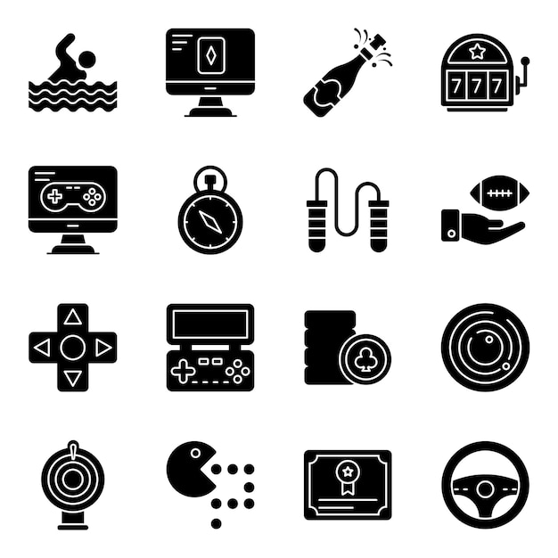 Pack of Sports and Video Games Solid Icons