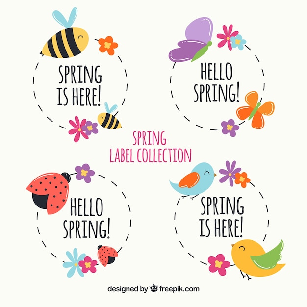 Vector pack of spring labels with animals