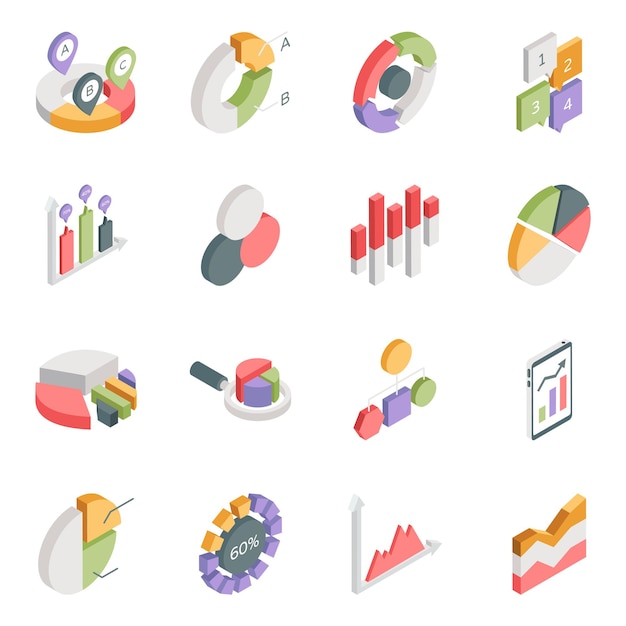 Pack of Statistics Isometric Icons