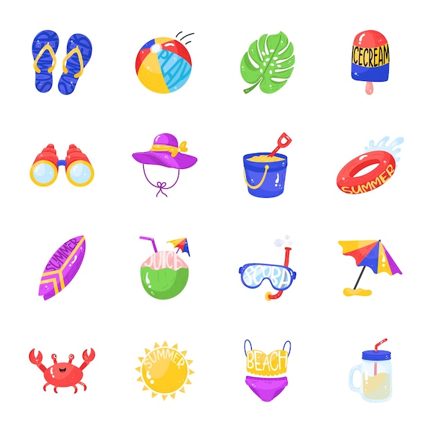 Pack of Summer Flat Sticker Icons