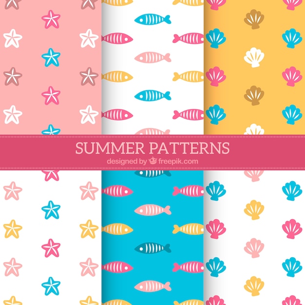 Pack of summer patterns with cute elements