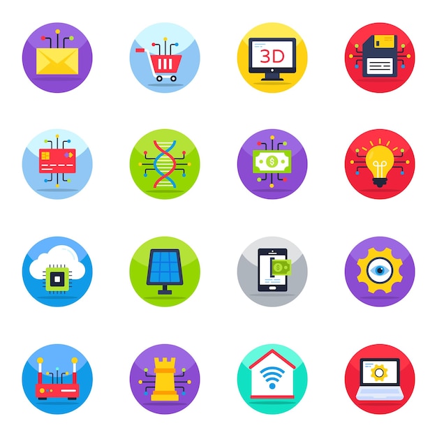 Pack of Technology and Commerce Flat Icons