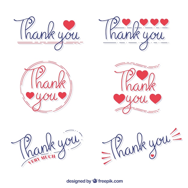 Vector pack of thank you stickers hand written