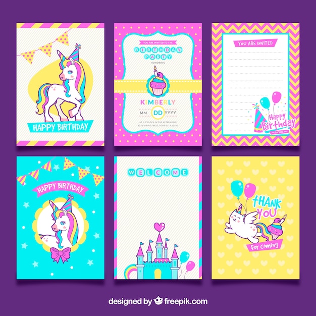 Pack of unicorn birthday cards