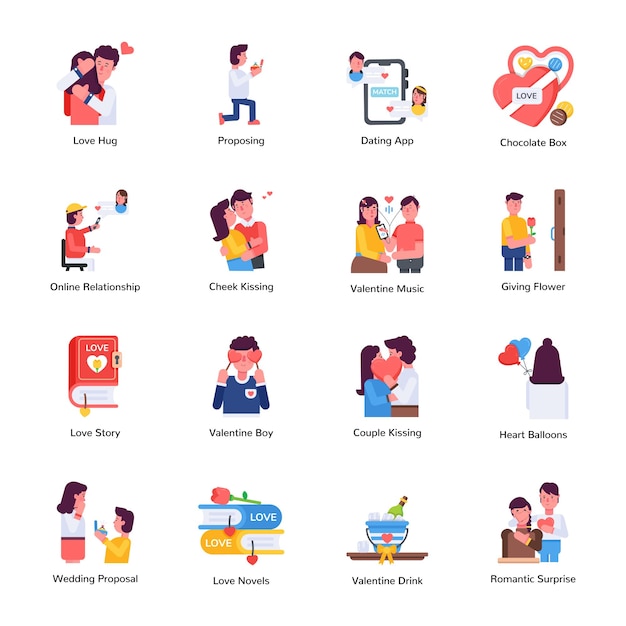 Pack of Valentine Day Romance Flat Icons