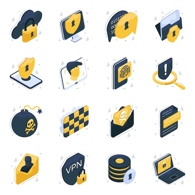 Pack van beveiligingsisometrische pictogrammen
