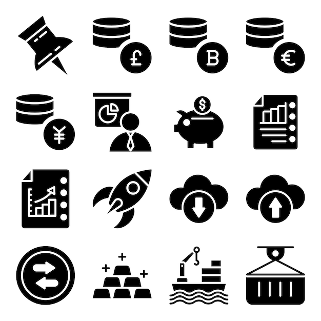 Pack van financiële bedrijfsgroei Glyph-pictogrammen
