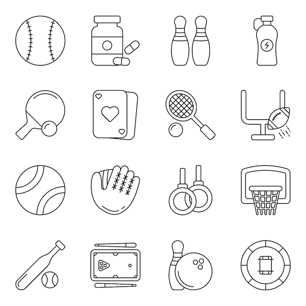 Pack van sporthulpmiddelen lijn iconen