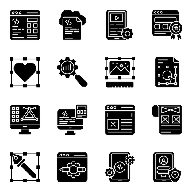 Pack van webdesign en gegevens solide iconen