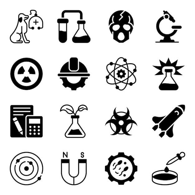 Pack van wetenschap solide iconen