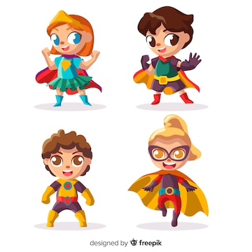 Premium Vector | Pack of various superhero kids