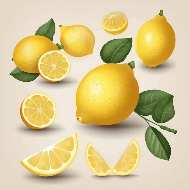 줄무늬와 물방울 무늬가 있는 레몬을 특징으로 하는 벡터 그래픽 팩