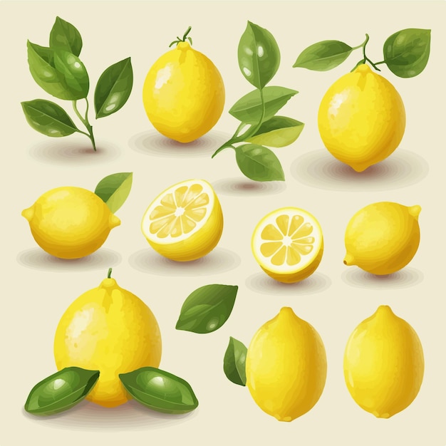 Vettore un pacchetto di grafica vettoriale con limoni con una varietà di trame e finiture