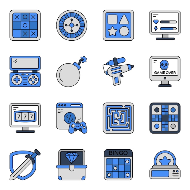 Pack of Video Games and Enjoyment Flat Icons