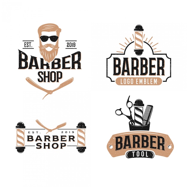 Pack of vintage logo barber shop, modern style