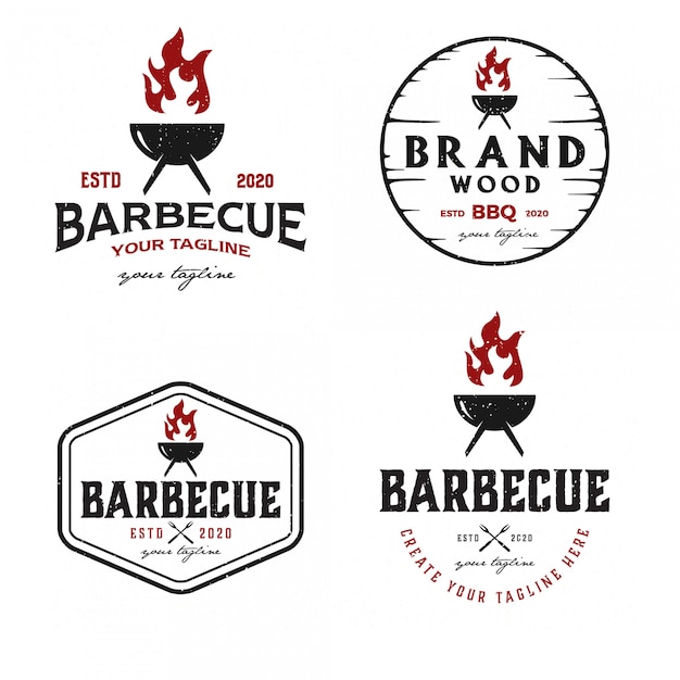 Vettore un pacchetto di logo vintage retrò barbecue premium