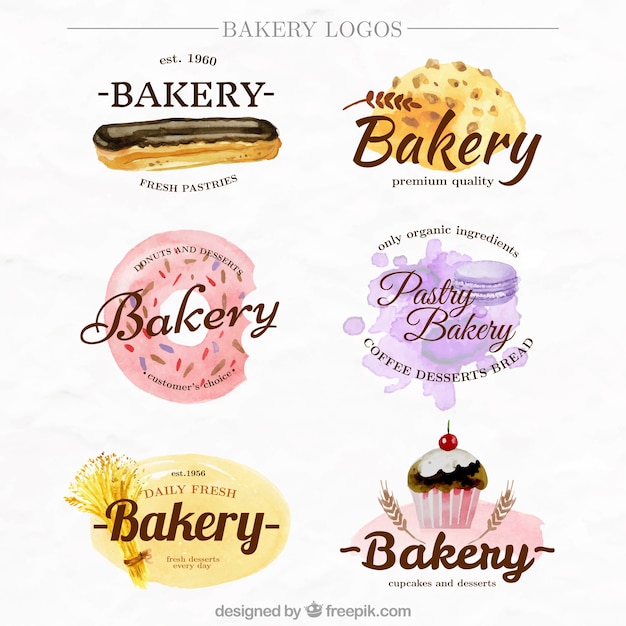 Vector pack of watercolor cute bakery logotypes