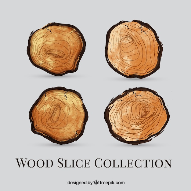 Pack of watercolor wooden logs