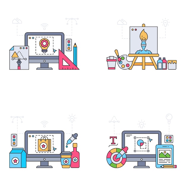 Pack of Web Designing Flat Illustrations