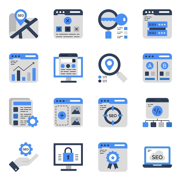 Pack of Web and Seo Flat Icons