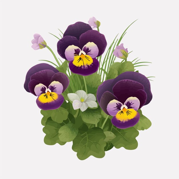 Vector pack of whimsical pansy illustrations in vector format