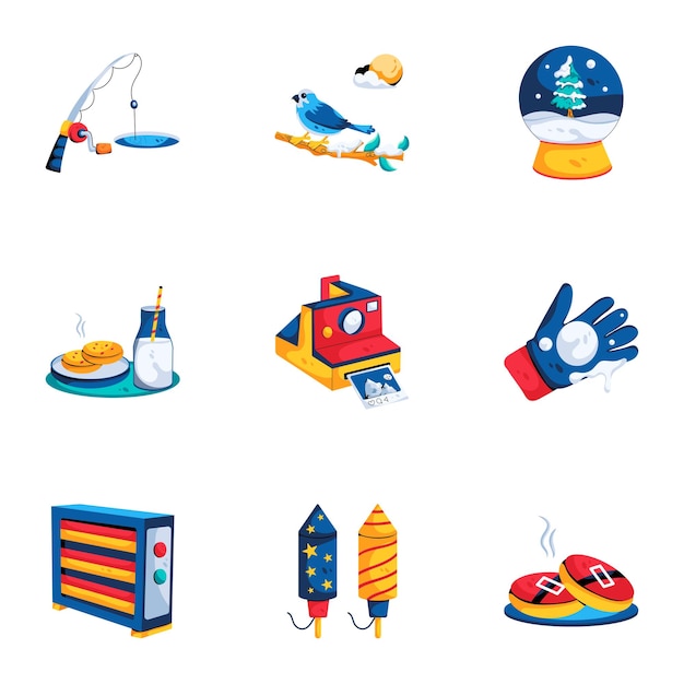 Pack of Winter Activities Flat Icons