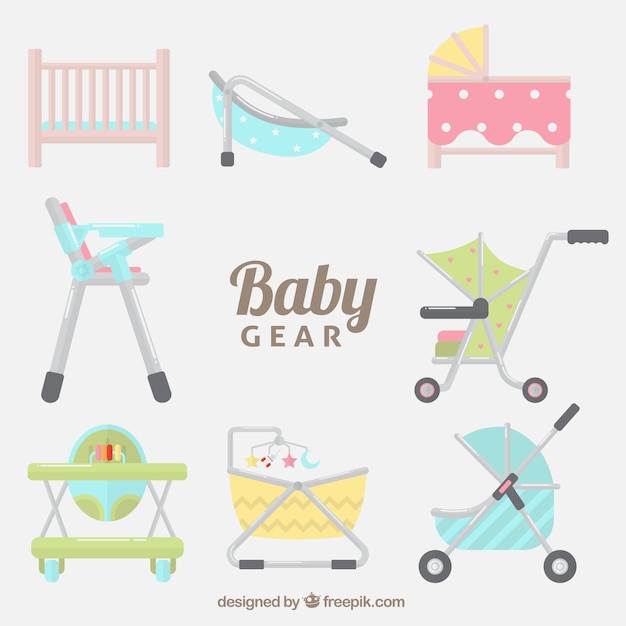 Vector pack with different accessories for baby