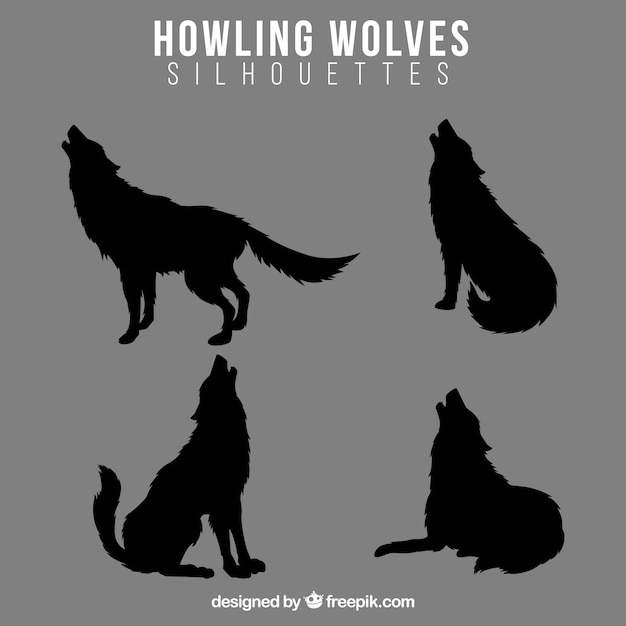 Vector pack of wolf howling silhouettes