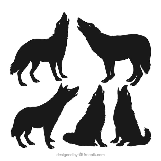 Pack of wolf silhouettes