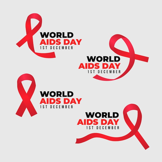 Vector pack of world aids day ribbons badges