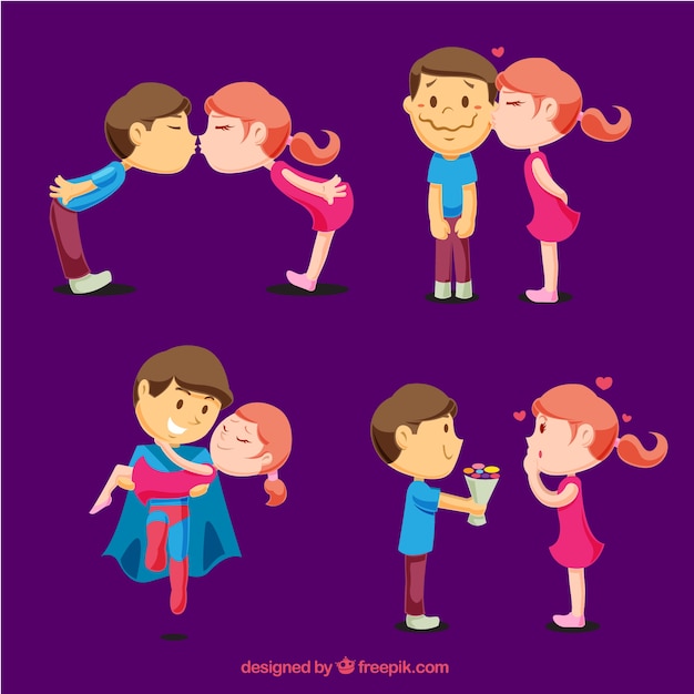 Vector pack of young lovers in different romantic moments