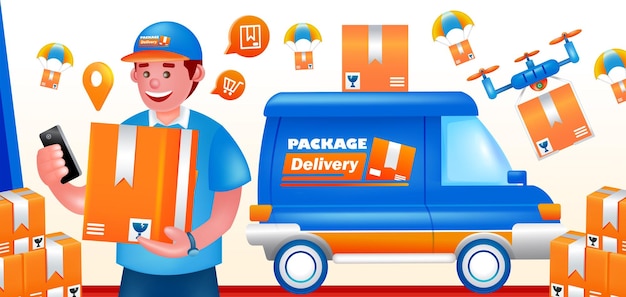 Package delivery courier and transportation 3d illustration