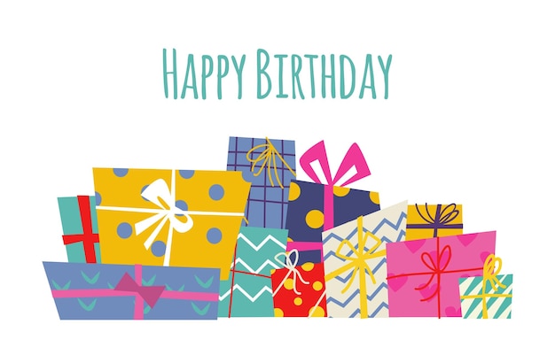 Vector package gift festive cardboard box happy birthday gift banner set carton container flat vector