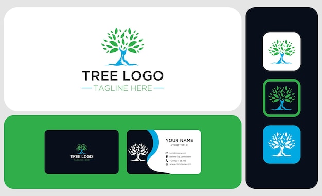 패키지 로고 및 명함 나무와 뿌리 로고 디자인 벡터 격리 추상 나무 로고